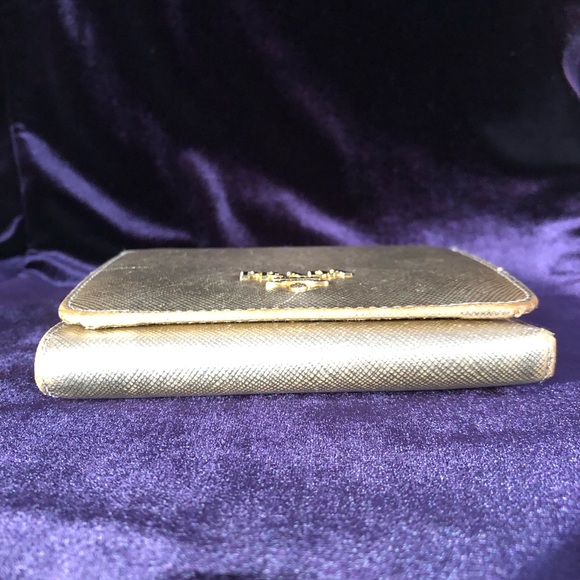 VERY RARE!! Prada gold metallic leather wallet! Would be great on chain! - Picture 3 of 16